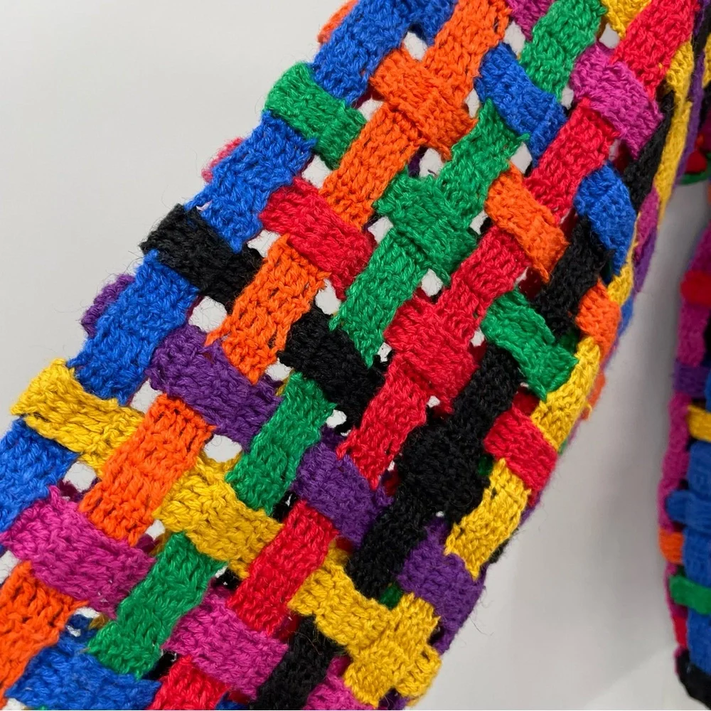 VTG my Rainbow Crochet Open Knit Cropped Sweater M L - Picture 4 of 7